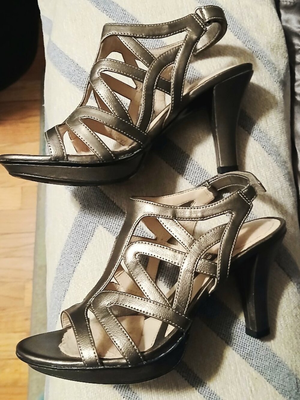 Taupe/Silver Strappy Sling Back Pumps